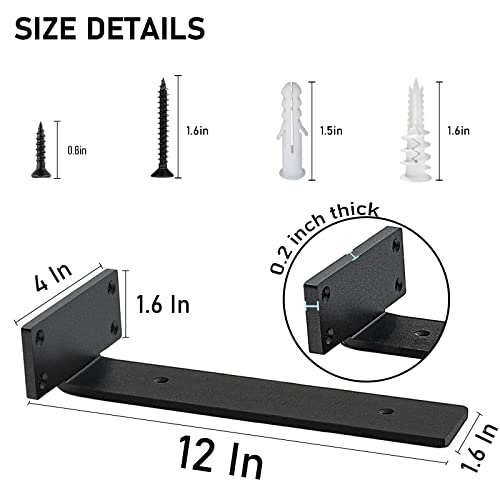 Shelf Brackets Heavy Duty, 5mm Thick Rustic Shelf Brackets for Custom Wood Shelves, 12 Inch Solid Steel Black Shelf Brackets with Hardware Needed (6Pcs) - color: Black, size: 12 Inch