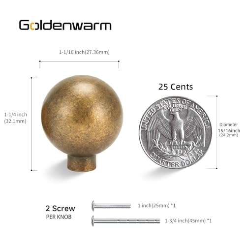 Goldenwarm 10 Pack Antique Brass Dresser Knobs Kitchen Cabinet Knobs - color: Antique Brass