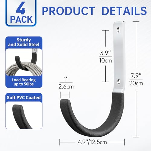 GeeWatom Heavy Duty Steel Garage Hooks,Garage Storage Utility Hooks,Heavy Duty Garage Garden Tool Organizer,Steel Wall Mount Hooks, Garden Hose Hanger, Black U Hooks (Dark Brown-4PC) - color: Dark Brown-4PC