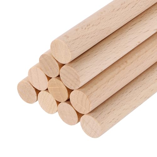 MECCANIXITY Pack of 10 Wooden Dowel Rods 10mm 3/8x12 Round Wooden Rod - size: (10mm)3/8 x 12 Inch