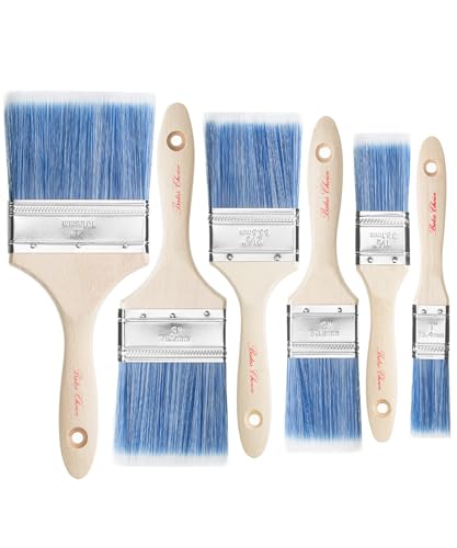 Bates- Paint Brushes, 6 Pack, 1", 1.5", 2", 2.5", 3", 4", Wooden Handle, Flat Wall Paint Brushes for Walls, Furniture - color: Wood Handle, size: 6 Pack, 1", 1.5", 2", 2.5", 3", 4"
