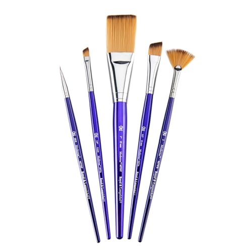 Royal & Langnickel Moderna, 5pc Stroke Variety Brush Set for All Painting Mediums, Includes - Stroke, Angular, Fan & Spotter Brushes Purple - style: Stroke Variety