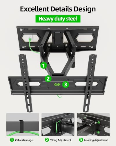 USX MOUNT TV Wall Mount for 32-74 inch Flat Screen/LED/4K up to 110lbs, Full Motion TV Mount Bracket with Swivel & Tilt Articulating Dual Arms, Max VESA 400x400mm, Fits 12/16" Wood Studs - size: 32-74inch