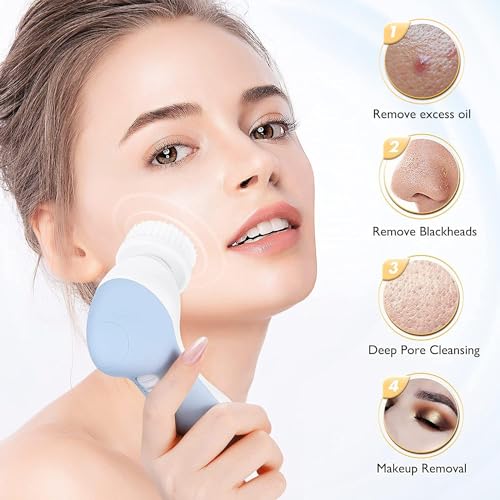 COSLUS Facial Cleansing Brush Face Scrubber, 2-in-1 Rotating Design - color: Blue