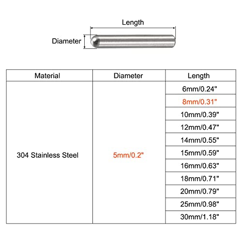 uxcell 5x8mm Dowel Pins, 5pcs 304 Stainless Steel Round Head Flat Chamfered End Dowel Pin Bunk Bed Pins Shelf Pegs Support Shelves Fasten Elements - size: 5x8mm