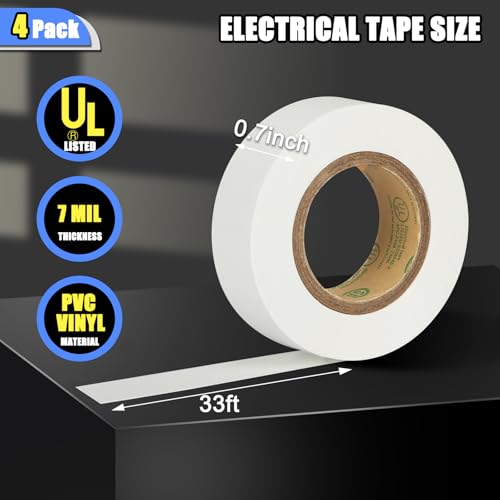 GEYYANG 4 Pack White Electrical Tape, UL Approved, 0.7in x 33ft - color: White