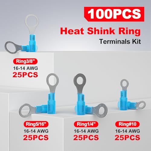 16-14 AWG/Gauge Heat Shrink Ring Terminal Kit Wire Connector Cable End Lugs - size: 16-14AWG-100pcs