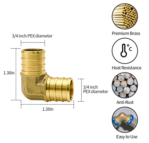 15pcs 3/4" Brass PEX Fittings, Elbow TEE Straight Couplings Set | for PEX Pipe - size: 3/4"-15pcs
