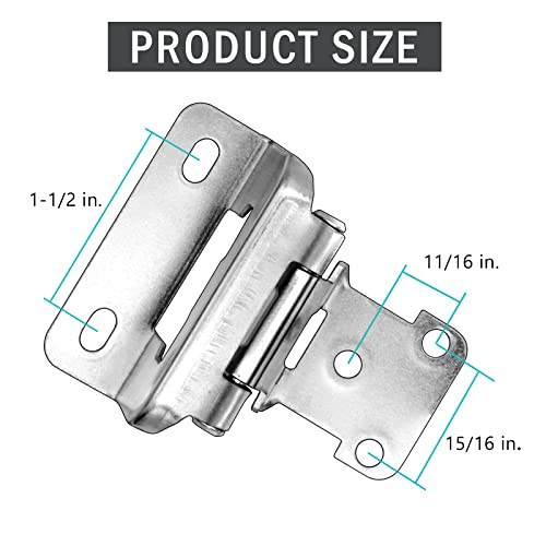 50 Pack (25 Pairs) 1/2" Overlay Partial Wrap Around Self Closing Hinges - color: Brushed Nickel, size: 50 Pack (25 Pairs)