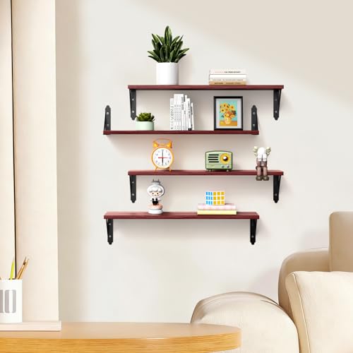 ROMGUAR CRAFT Wood Wall Floating Shelves Set of 4, 23.6" x 6" - Red - color: Red, size: 23.6" x 6"