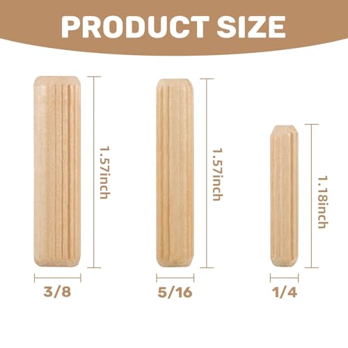 Sukh 200PCS Wooden Dowel Pins - Fluted Dowel Rods for Woodworking