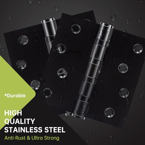3 Pack Black Door Hinges 4 x 4 Inches, Heavy Duty Stainless Steel Ball Bearing Hinges with Screws, Square Corner, Smooth and Quiet - size: 4x4inch - 3 Pack