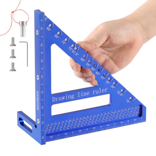 Multi-Angle Measuring Square Large Ruler 8.42"*7.67", Aluminum Alloy Carpenter Square Woodworking Tool, 15°-90° Layout Tool with Angle Pin for Drawing Line, Marking, Woodworking,DIY,Construction - color: Blue
