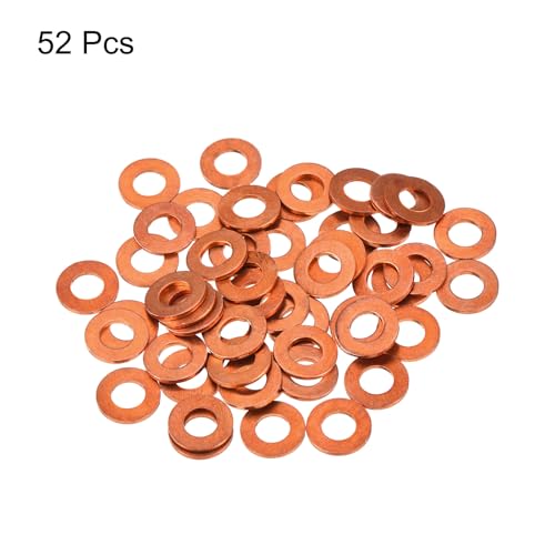MECCANIXITY 52 Pcs Flat Copper Washers, 5x10x1mm Copper Upgraded Flat Metric Sealing Crush Ring Washers for Hydraulic Fittings Screw Bolt Nut Electronic Repair - size: 5x10x1mm
