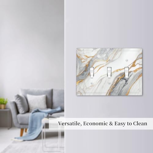 White Gray Gold Marble Light Switch Cover Decorative Wall Plate - color: 3 Gang Triple Toggle