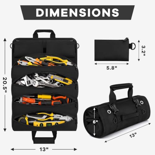 ANILD 13 Inch Regular Long Tool Bag Roll Up, Roll Up Tool Bag Organizer - color: Black, size: Regular