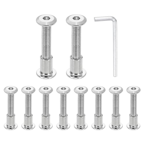 HARFINGTON 10 Set M6x40mm Hex Drive Socket Cap Bolt and M6x12mm Nuts with M4 Hex Wrench, Furniture Connector Bolts and Screws for Furniture Countersunk Belt, Silver - size: M6x40mm, M6x12mm