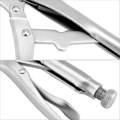 QWORK 10" Locking Sheet Metal Clamp, 4 Pcs Welding Locking Plier Tools, Heavy Duty Sheet Metal Grip Tool, Heat-Treated Nickle Plated Welding Plier, Extra Wide Duck Billed Pliers