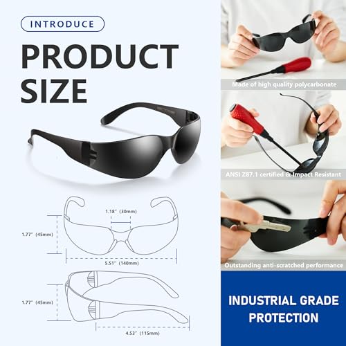 Tinted Safety Glasses Bulk, 24 Pack, Protective Shaded Safety Goggles, UV Protection Sunglasses, Scratch & Impact Resistant Dark Smoke Lense | Perfect for Construction, Shooting, Lab Work - color: 24pk-black Tinted