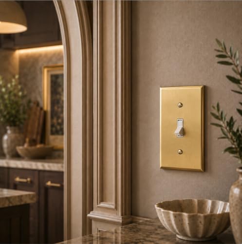 Rio Salto BRASS Metal Toggle Gold Outlet Cover or Light Switch Cover Wall Plate, 10-Pack STANDARD SIZE, Single Togle Wallplate Covers 1-Gang Brushed Brass Toggle Switch - color: Toggle Switch 1-Gang (10-Pack)