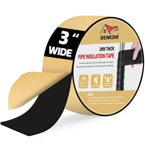 DEMEDO Pipe Insulation Tape, Pipe Wrap Insulation Foam Tape Self Adhesive, Outdoor Water Pipe Insulation Roll for HVAC, AC Line Insulation, 3 inch x 16.5 FT Heat Tape for Water Pipe, Black - style: 3" wide x 1/8" thick x 16.5ft long