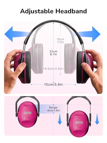 Dr.meter Hearing Protection Ear Muffs, Ear Protection for Adults Kids 34dB - color: Rose