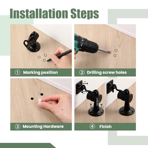 Yaocom 2 Pack Heavy Duty Floor Mounted Door Stop 3.5 Inch Aluminum Commercial Grade Door Stopper with Rubber Bumper & Stainless Steel Screws (Black) - color: Black
