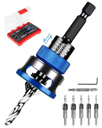 9PCS Countersink Drill Bit Set with Adjustable Depth Stopper - color: Blue, size: Standard - Manual Adjustment