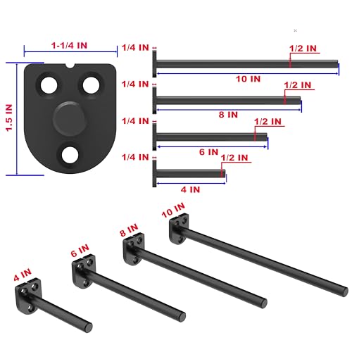 10 Inch Heavy Duty Floating Shelf Brackets 6 Pack, 1/4" Thick Solid Steel Hidden Blind Support, Fits Wood Studs, Holds 200 lbs, Invisible Hardware DIY Kit for Custom Shelving, Black - size: 10 Inch, style: Black 6 Pack