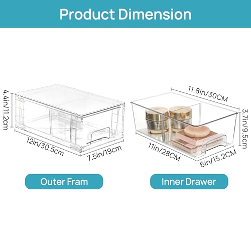 Vtopmart 2 Pack Stackable Clear Drawer with Dividers - size: 2Pack 4.4"H-with Dividers