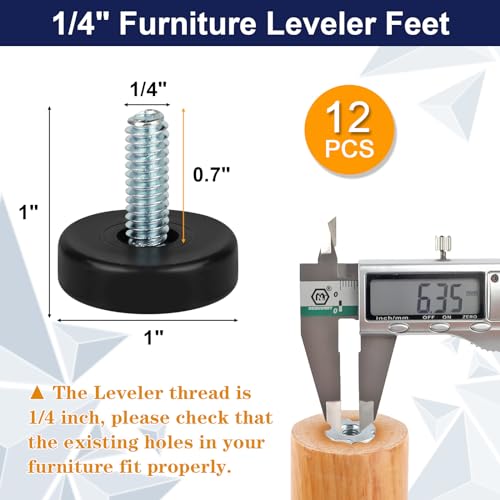 1/4" Thread Furniture Feet Levelers, 12 PCS Adjustable Furniture Feet - size: 1/4"-20