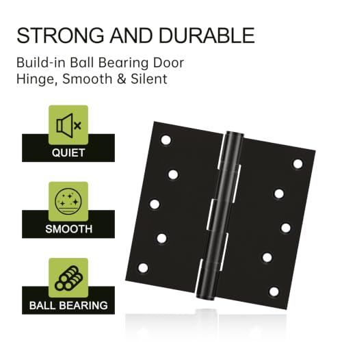 Black Stainless Steel Door Hinges 5x5 Inches (3 Pack), Heavy Duty Ball Bearing Hinges with Mounting Screws, Rustproof and Quiet - size: 5x5inch - 3 Pcs