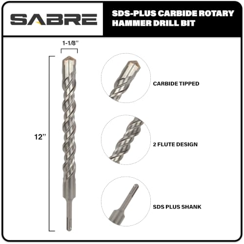 1-1/8 Inch x 12 Inch SDS Plus Rotary Hammer Drill Bit - size: 1-1/8" x 12"