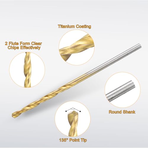 uxcell 12pcs Titanium Twist Drill Bit 1/16" Drilling Dia High Speed Steel Drills for Hardened Metal, Stainless Steel, Cast Iron, Wood, Plastic - size: 1/16 inch