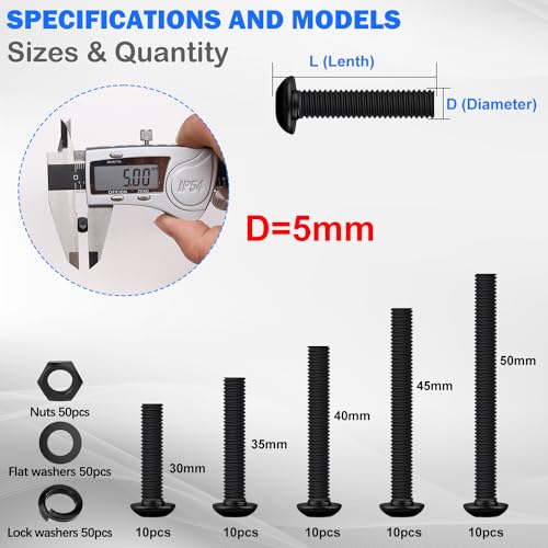mxuteuk M5 Screws Assortment Set,M5 x 30/35/40/45/50mm Button Head Socket Cap Metric Screws Bolts Nuts Kit,10.9 Grade Alloy Steel M5 Bolts with Hex Wrench (200PCS) - size: 200PCS M5 x 30/35/40/45/50mm