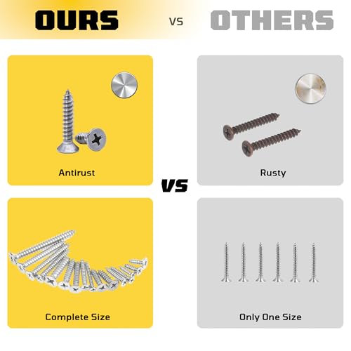 #6 x 1 inch Flat Head Wood Screws, 304 Stainless Steel Phillips Drywall Screws and Tapping Screws, High Hardness Screws for Drywall, Sheetrock, Wood (50 Pcs) - size: #6 x 1"