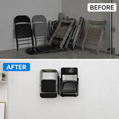 MOOMSINE Folding Chair Storage Rack for Garage, 2-Pack Heavy Duty Wall Mount Garden Tool Organizer, Utility Hooks for Lawn, Beach & Camping Chairs, Max Load 240 lbs - size: 16.5 Inch（2 Pack）