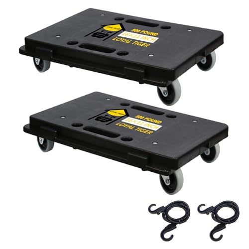LOYAL TIGER Moving Furniture Dolly 2-Pack, Connectable 500lbs Flat Cart | 16"x11" Small Moving Dollies with 4 Wheels & 2 Ropes. Holds 250lbs Individually and Up to 500lbs When Combined.