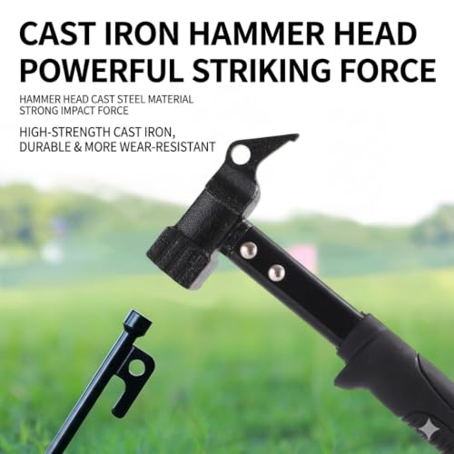 Heavy Duty Tent Stake Peg Hammer & Puller 2 in 1 Tool, Portable Camping Mallet with Non-Slip Rubber Handle, Steel Tent Stakes Remover for Outdoor Camping Hiking Backpacking