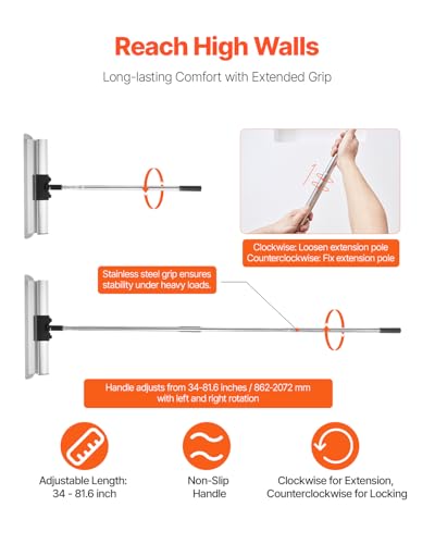 VEVOR Drywall Skimming Blade Set (10/16/24/32/40 inch) with 34-81.6 inch Extension Handle, Professional Stainless Steel Knife for Gyprock, WallBoard, and Plasterboard Skim Coating - size: 10"+16"+24"+32"+40", style: With Extension Handle
