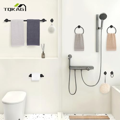 TQKAG 8-Pieces Bathroom Hardware Set, Matte Black Bath Towel Bar Set 23.6" - color: Matte Black, size: 8-Pieces Set