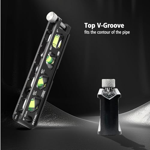 BETHEL 6 Inch Magnetic Torpedo Level with 4 Bubble Vials, V-Groove & Magnetic Rails, Black Aluminum Alloy Construction - color: Black 6in