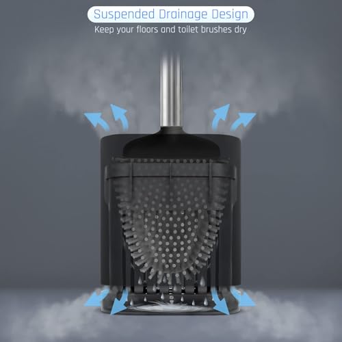 Sellemer Silicone Toilet Brush, Ventilation Slots Base Holder 3 Pack, Black - color: Black-3pcs