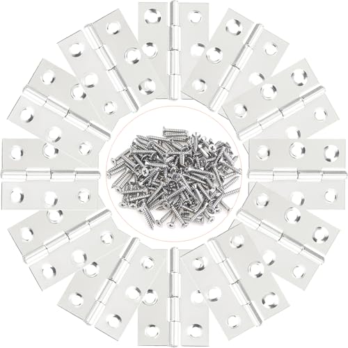 30 Pieces Stainless Steel Folding Hinges, 1.73 Inch Cabinet Hinges, Small Door Hinges with 180 Screws for Wooden Cabinets, Boxes, Crafts and Lightweight Projects - size: 30 Pieces