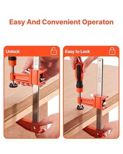 VEVOR Bar Clamps for Woodworking, 2-Pack 6 inch and 2-Pack 12 inch, Lockable F-Clamp with 600 lbs Load Limit, 2-1/2 inch Depth, Cast Iron and Carbon Steel, Wood Clamps for Woodworking Metal Working - size: 12"& 6" (4 Pack), style: Medium-Duty