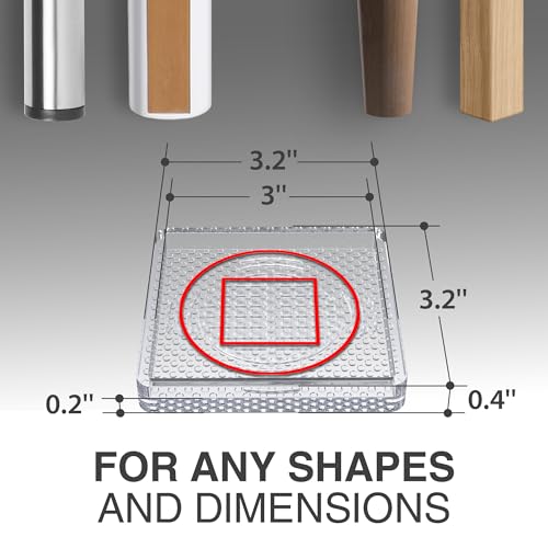 X-Protector Furniture Cups - 4 PCS 3" - Non Slip Furniture Pads (Square) - color: Transparent