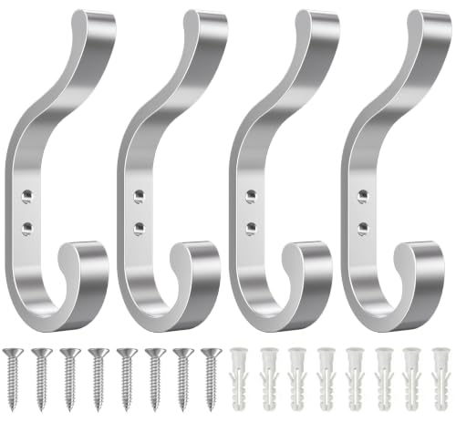 Coat Hooks Wall Mount,Heavy Duty Wall Hooks for Backpack,Towel,Silver 4 Pcs - color: Silver, size: 4 Pack