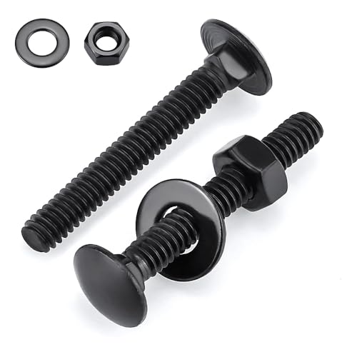 Glvaner (6 Sets) 3/8-16 x 2-1/2" Stainless Steel Carriage Bolts Screws Black and Hex Nuts & Flat Washers Black, Round Head Square Neck, 304 Stainless Steel 18-8, Full Thread Coverage - size: 3/8-16 x 2-1/2"
