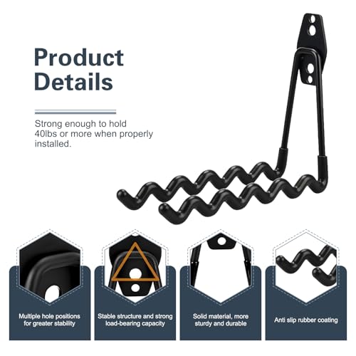 2 PCS Garage Storage Utility Hooks, Heavy Duty Metal Wall Mount Hooks, Wave Hook Garage Garden Tool Organizer, Fit for Cord, Badminton Rackets, Hoses, Bikes, Tools (Black) - size: Wave hooks