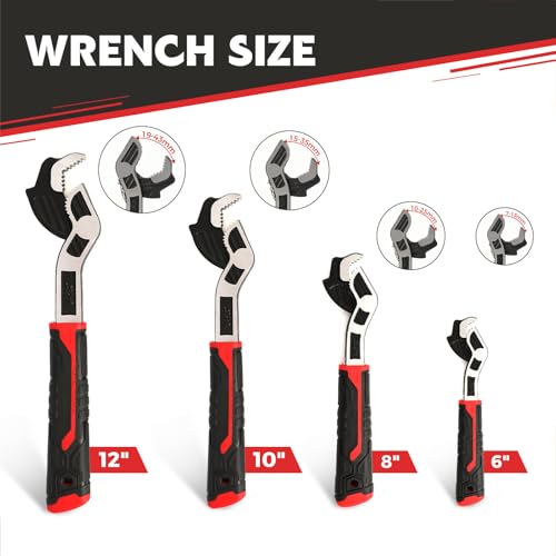 4PCS Multifunctional Adjustable Wrench, Automatic Size Adjustment Self-locking Wrench, 7-43mm Spring QuickWrench, Suitable for Pipeline Maintenance, Can Replace RatchetWrench, Pipe Clamp, etc. - size: 4-Piece Set (6, 8, 10, 12 inch)